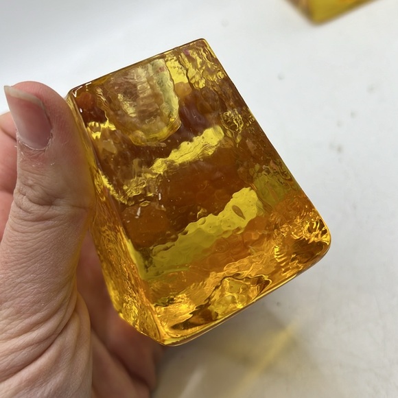 Fire & Light Citrus Yellow Gold Candle Holders Art Glass Collectible Decor Set 2 - Picture 5 of 16